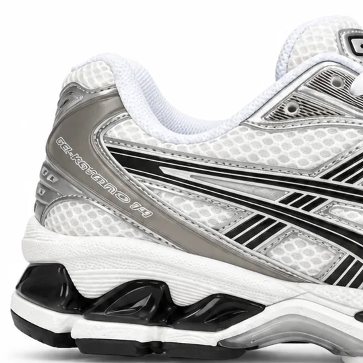 Asics Kayano 14 Prata e Preto - calcanhar